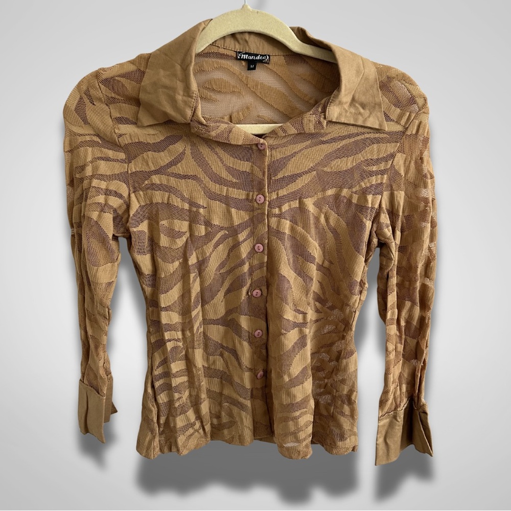 Mandee Brown Zebra Print Button Up Blouse